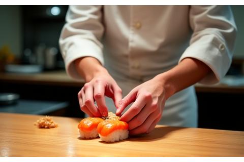 シェフが寿司を準備する様子