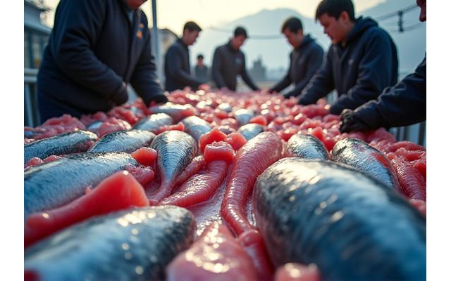 築地市場で早朝に活気ある競りが行われている様子