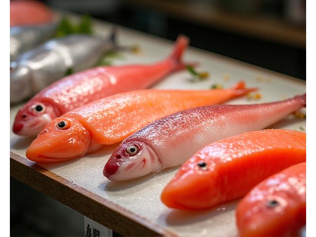 旬の魚介が美しく陳列された日本の鮮魚店のカウンター